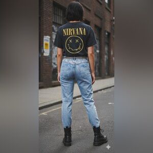 Sassoon 80s/90s Acid Wash Lace Back Yoke Stylish Blue Jeans